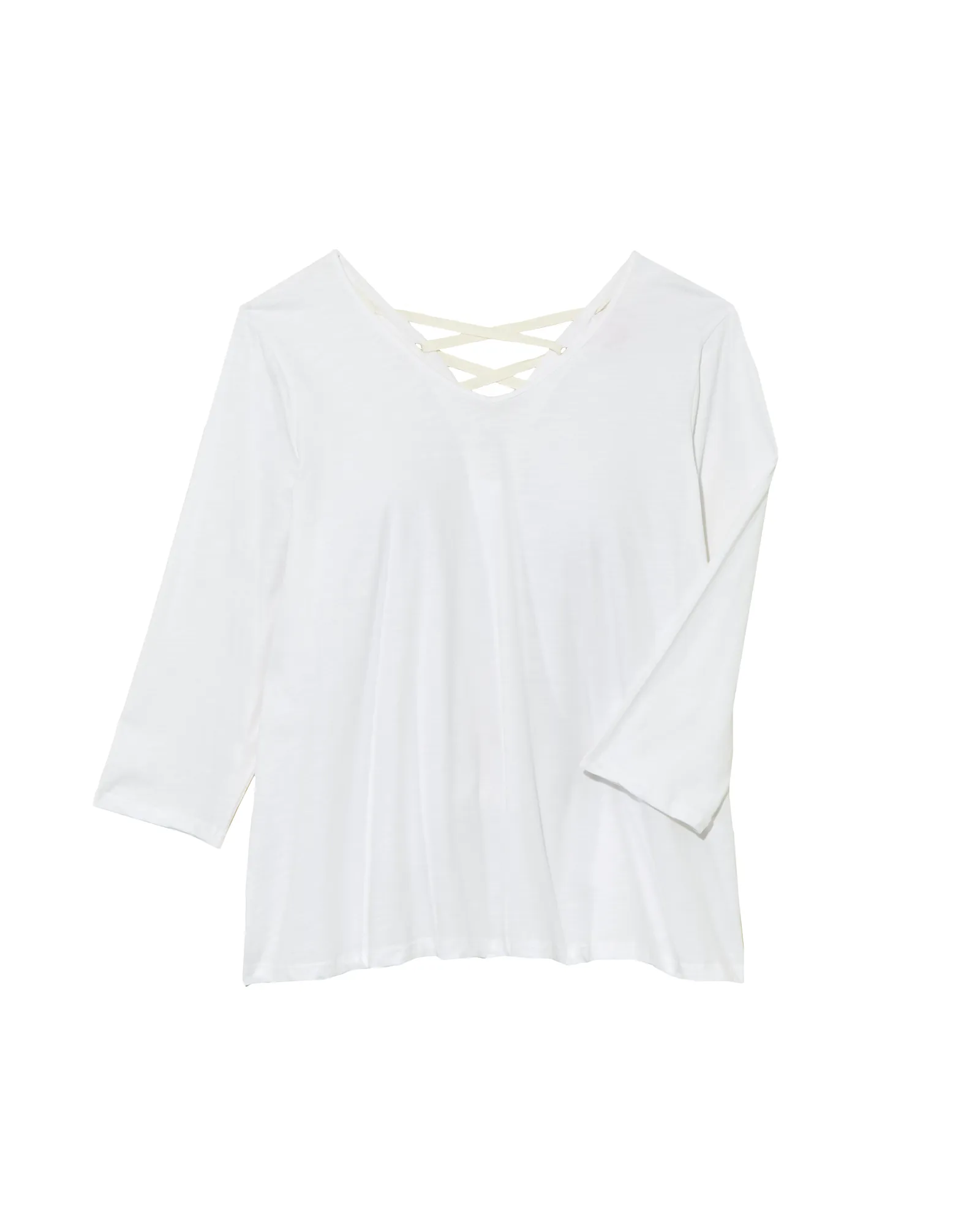Isolde 3/4 Sleeve Lace Up Back Tee | Ivory