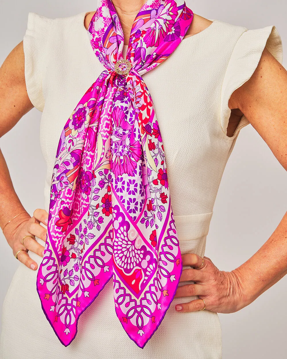 Tauromerion Pink Silk Twill Scarf and Ring